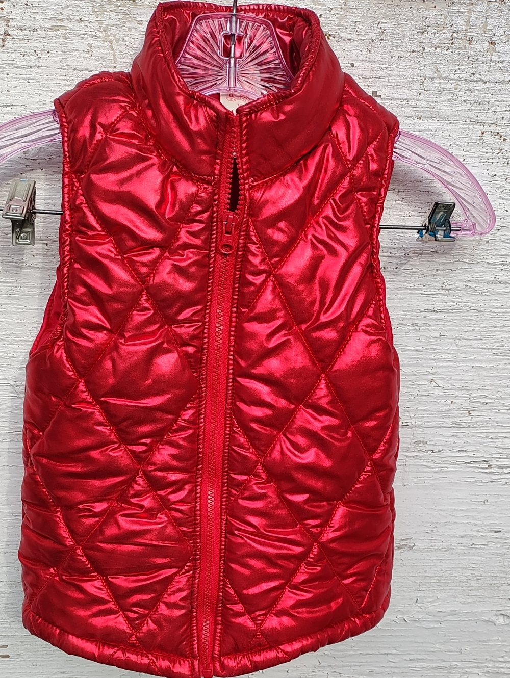 Faded Glory Shiny Metallic Red Quilted Puffer Vest, Girl's M (7-8)